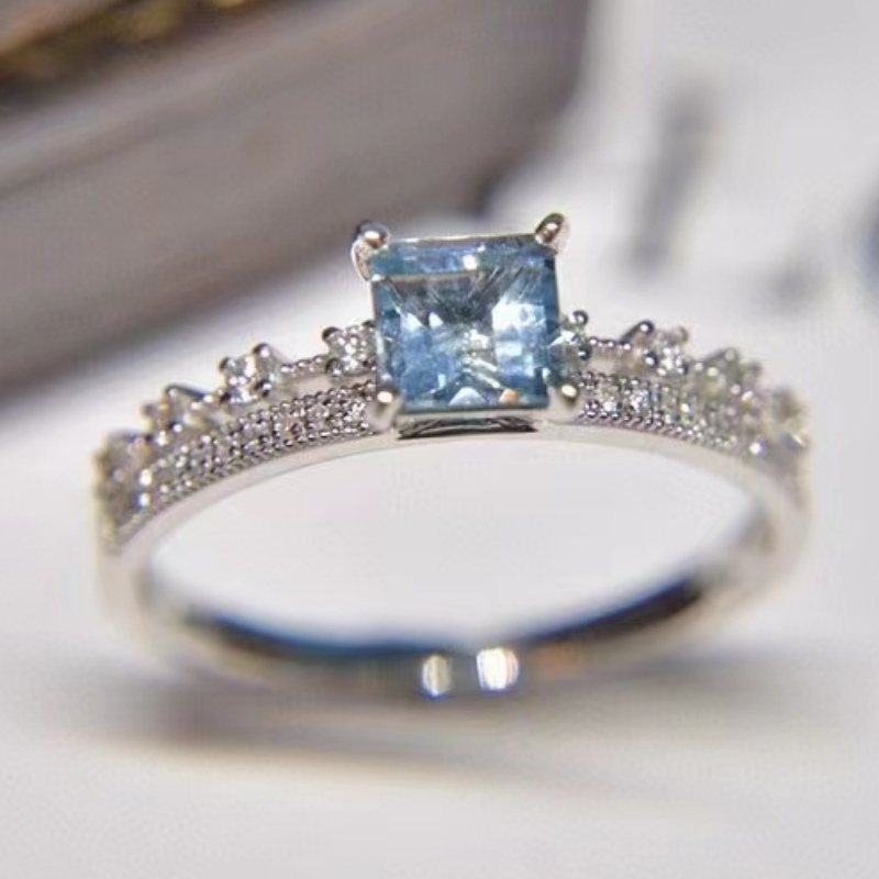 Aquamarine Double Design Gemstone Ring за момиче
