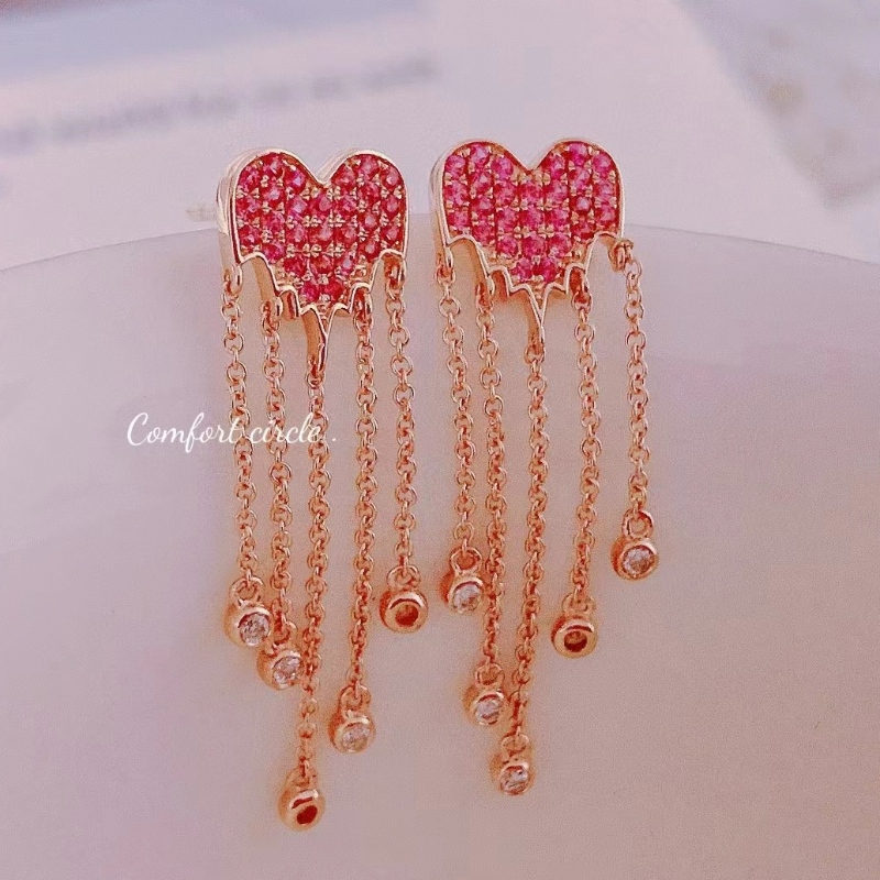 Нов дизайн Pink Sapphire Tassel 18K Gold Ourring Gift for Girl